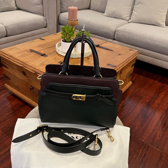 COACH $595 Tate Carryall 29 in Colorblock Amazon Green Leather Satchel Bag - Picture 9 of 17